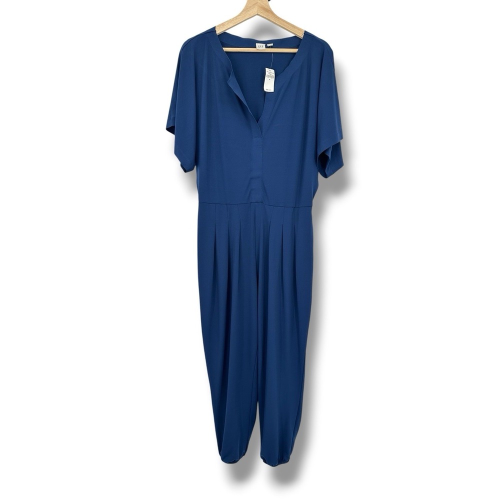 GAP Blue Kimono Sleeve Jumpsuit M Pleated Elastic Waist Minimalist Workwear NWT
